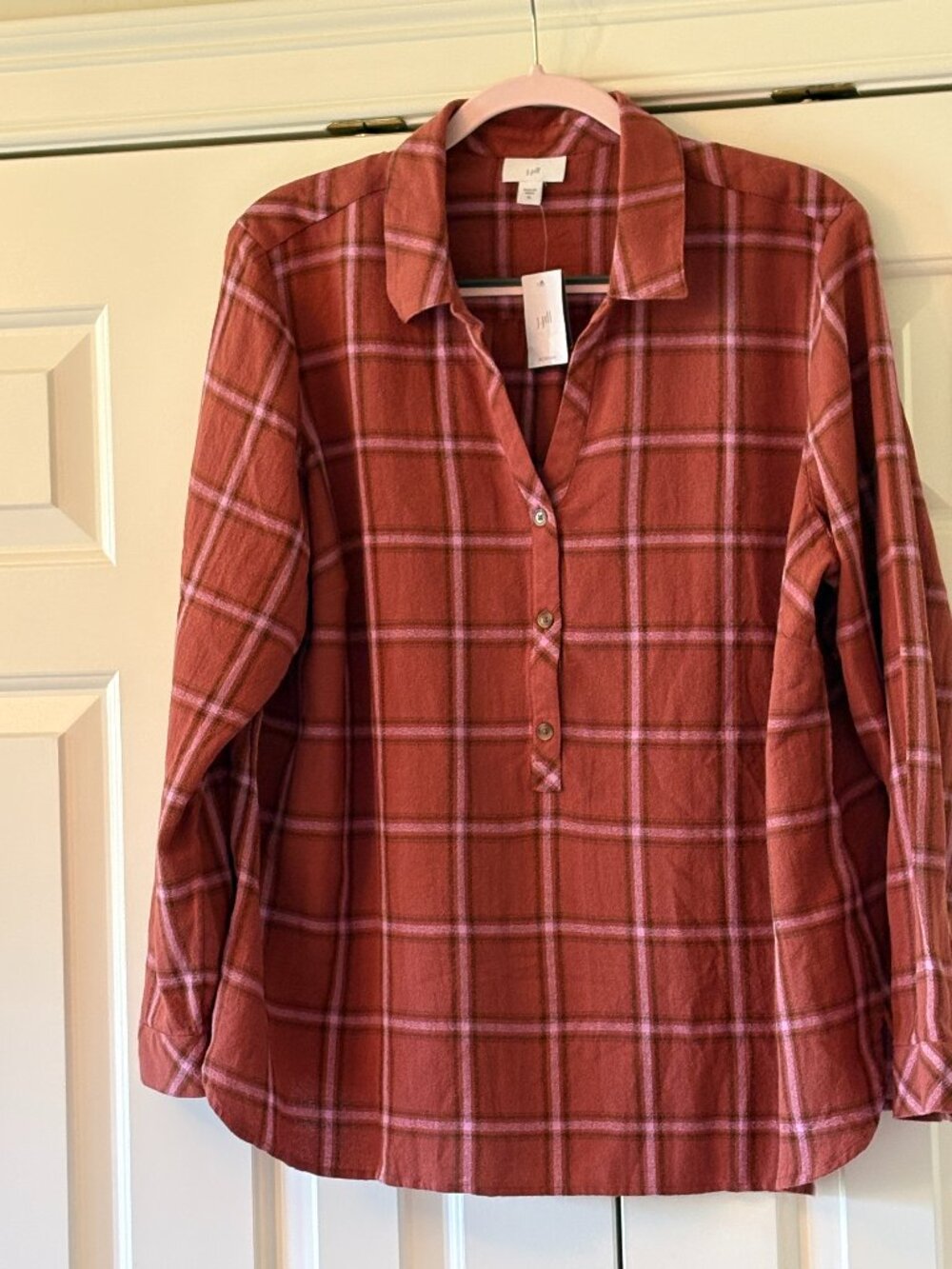 J. Jill Plaid Collared Popover Shirt Size XL NWT